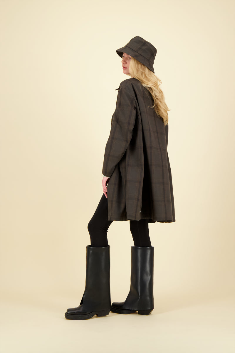 CABAN BARRIE en coton déperlant imprimé brun Prince de Galles