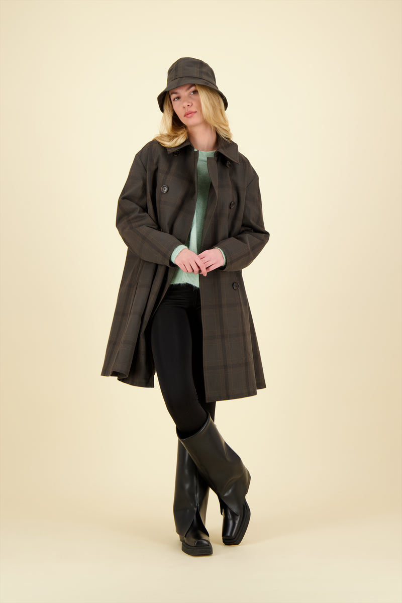 CABAN BARRIE en coton déperlant imprimé brun Prince de Galles