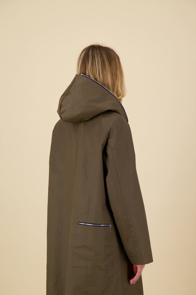 PARKA BROOKLYN en coton enduit déperlant coloris bronze avec doublure en laine amovible