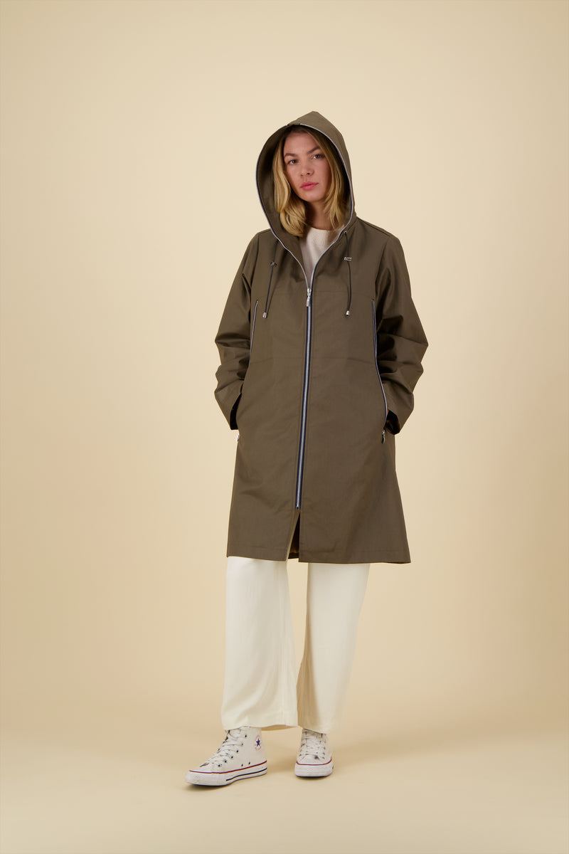 PARKA BROOKLYN en coton enduit déperlant coloris bronze avec doublure en laine amovible