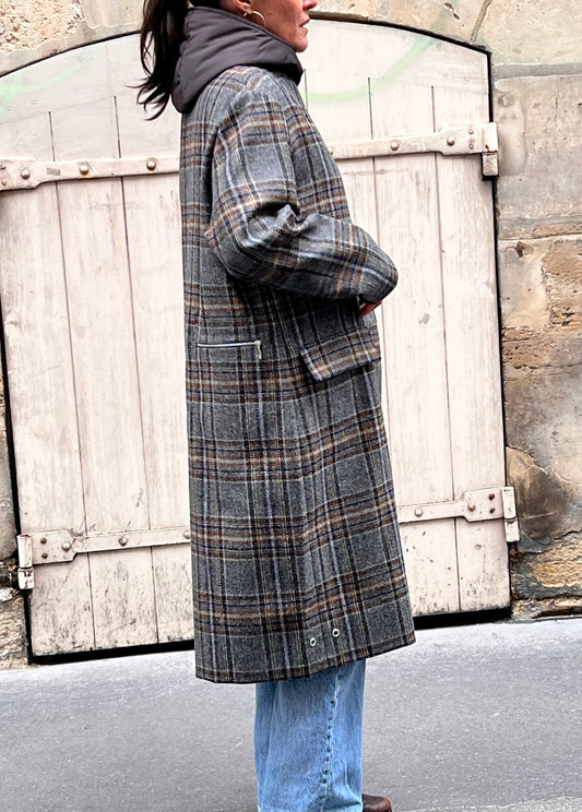 MANTEAU CECIL en lainage avec doudoune amovible coloris check brown