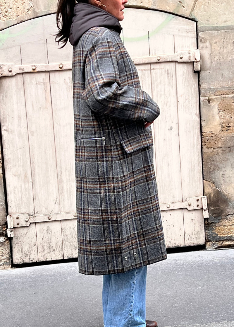 MANTEAU CECIL en lainage avec doudoune amovible coloris check brown