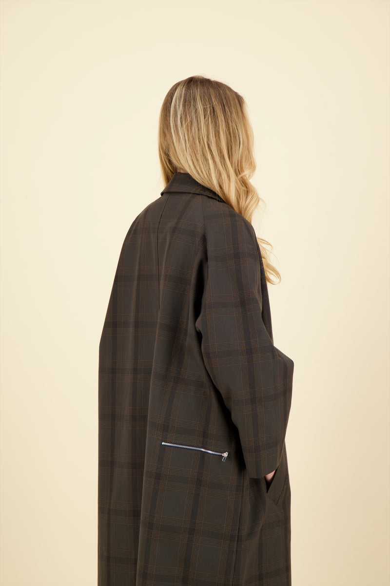 MANTEAU CAMILLE en coton déperlant, disponible en imprimé brun PDG