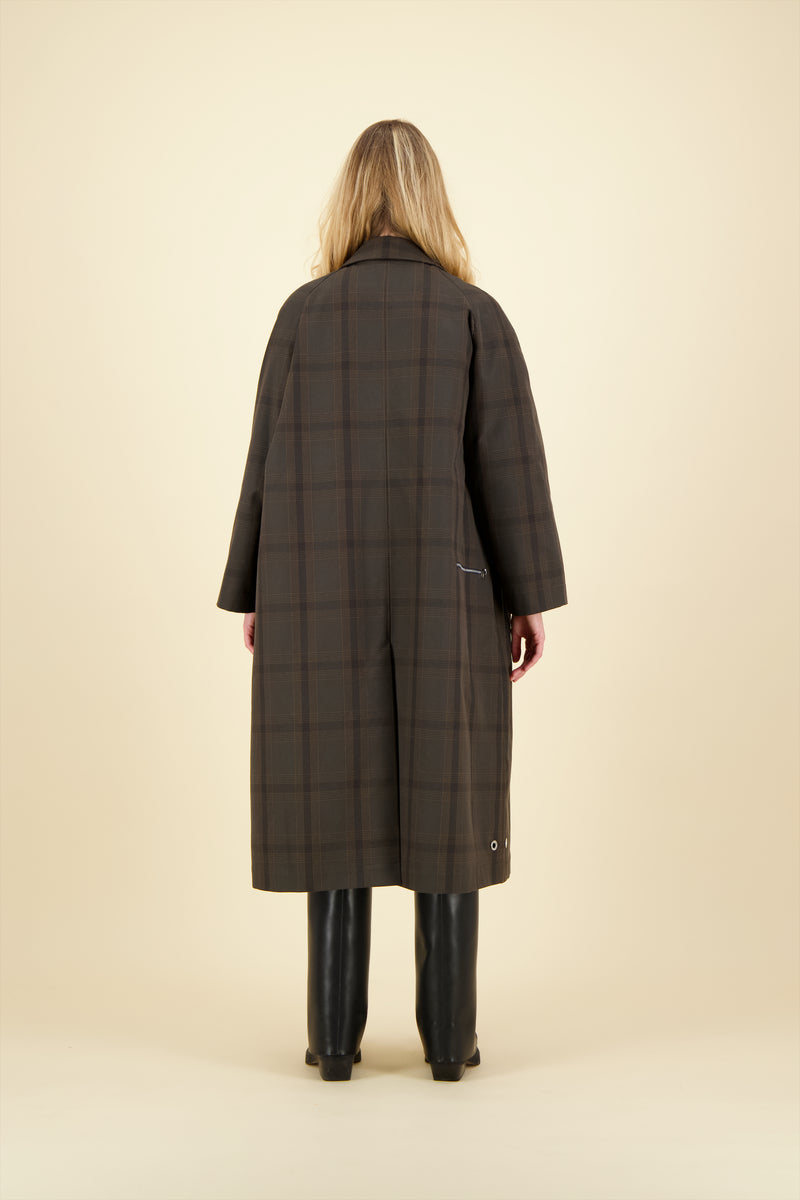 MANTEAU CAMILLE en coton déperlant, disponible en imprimé brun PDG