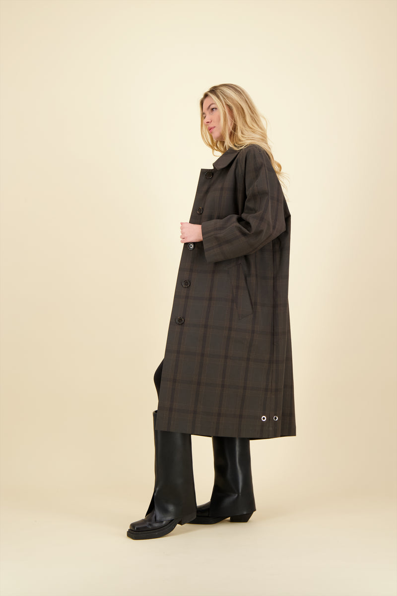 MANTEAU CAMILLE en coton déperlant, disponible en imprimé brun PDG