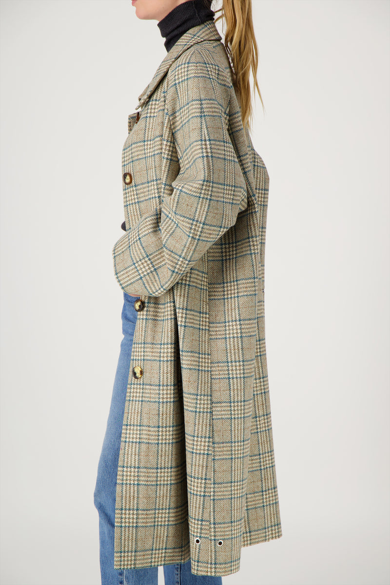 MANTEAU CAMILLE en lainage coloris check blue