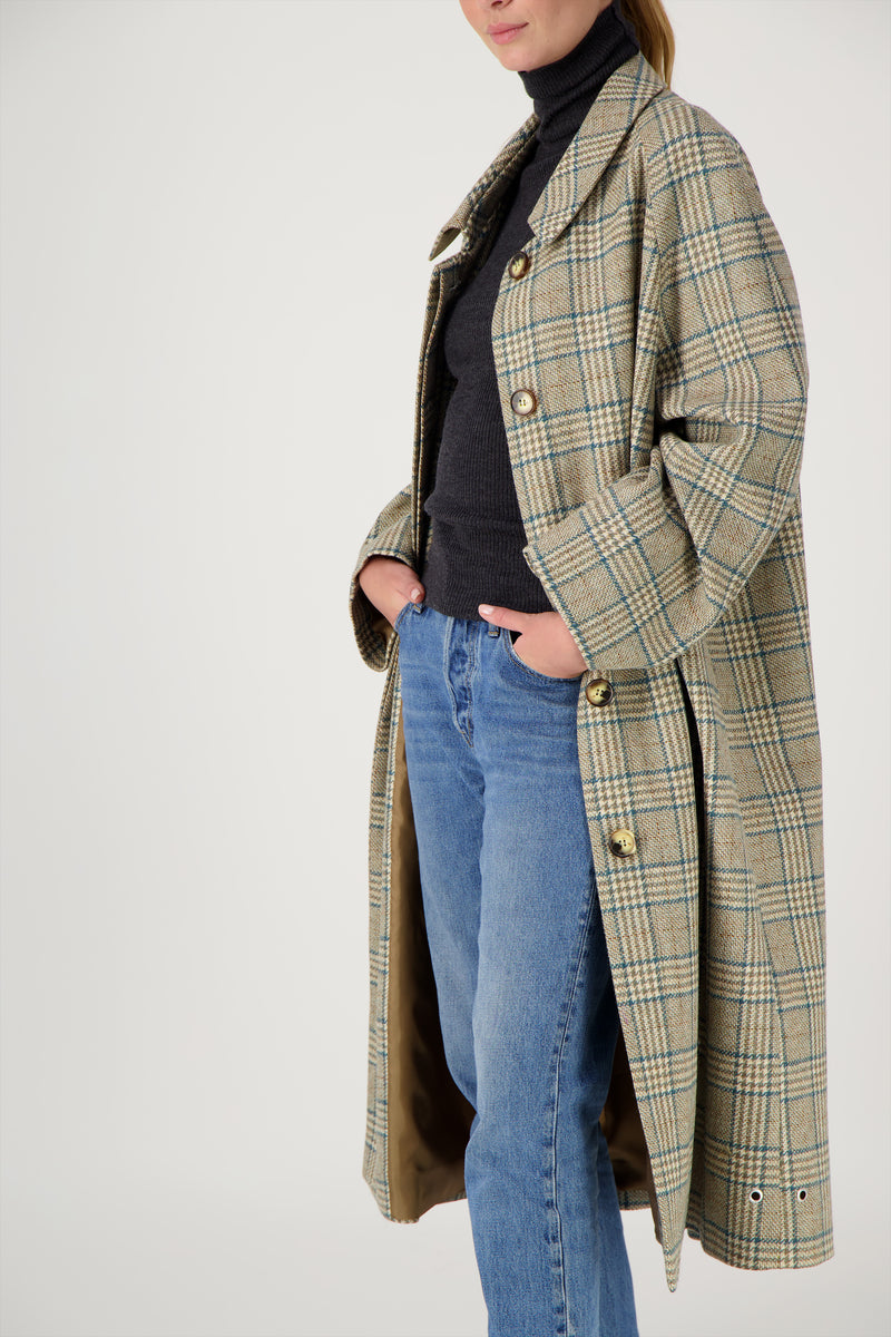 MANTEAU CAMILLE en lainage coloris check blue