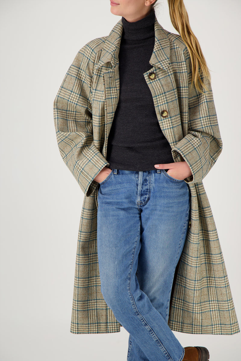 MANTEAU CAMILLE en lainage coloris check blue