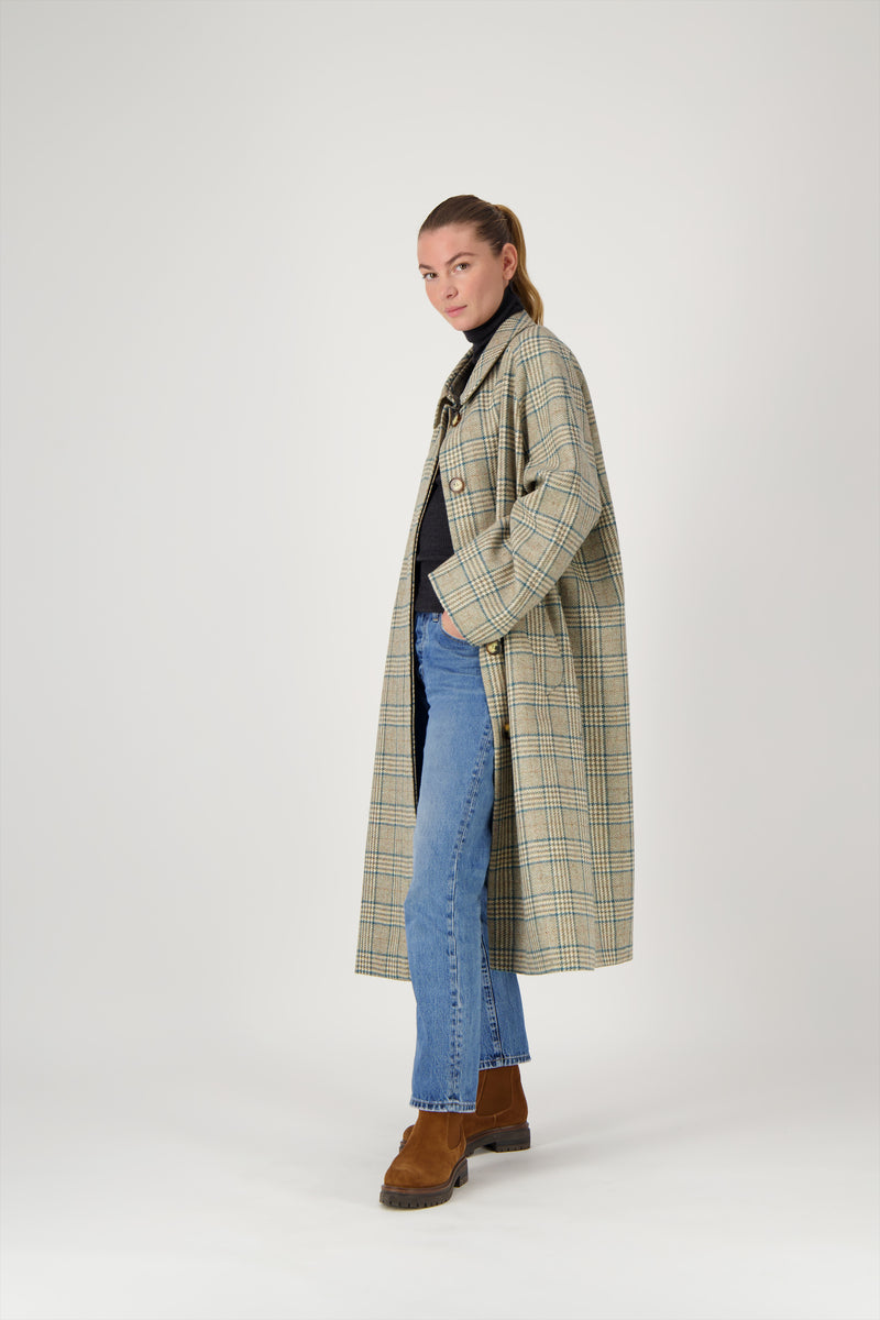 MANTEAU CAMILLE en lainage coloris check blue