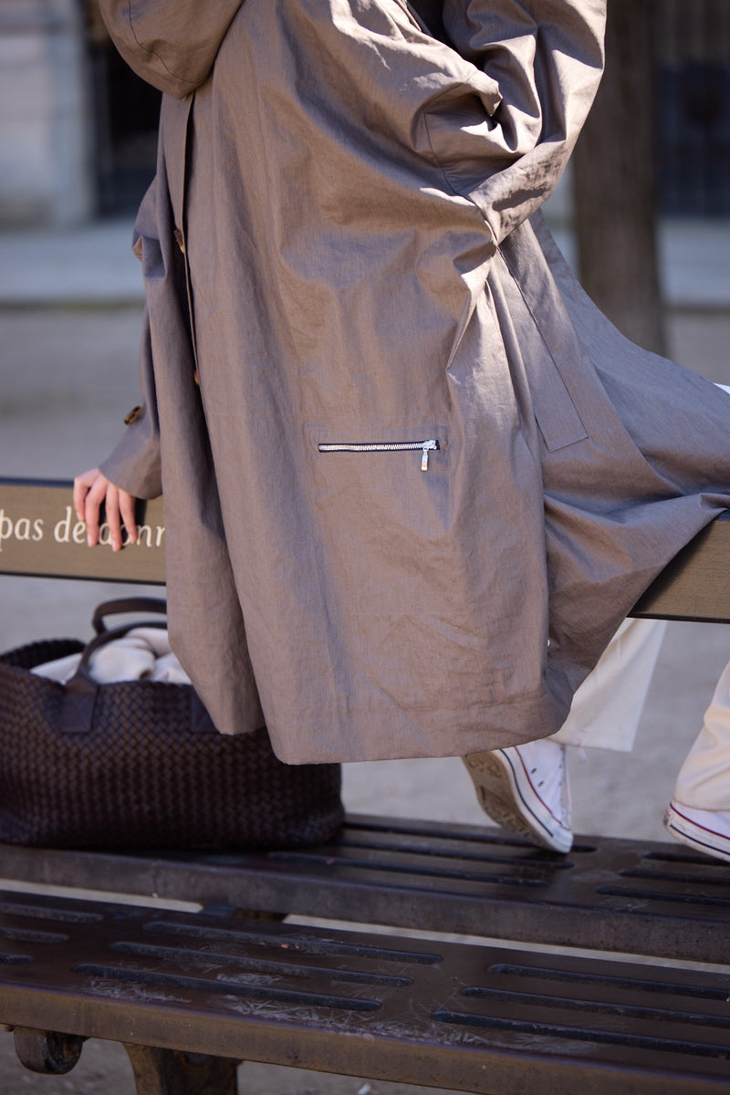 PARKA DÉPERLANTE AVERSE EN LIN ENDUIT DÉPERLANT BRONZE