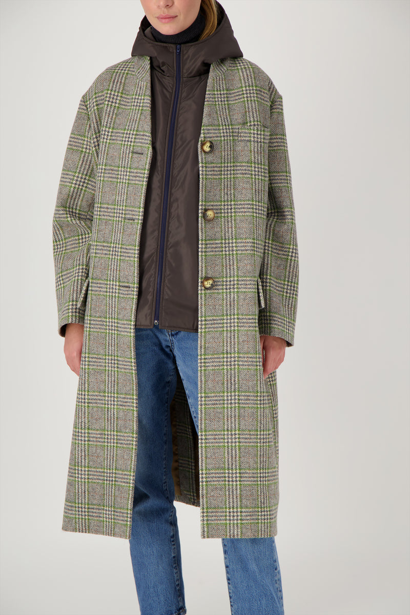 MANTEAU CECIL en lainage avec doudoune amovible coloris check green