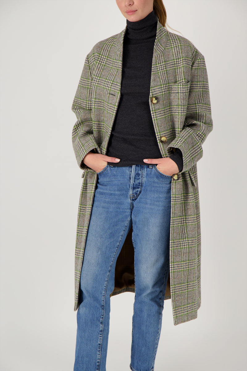 MANTEAU CECIL en lainage avec doudoune amovible coloris check green