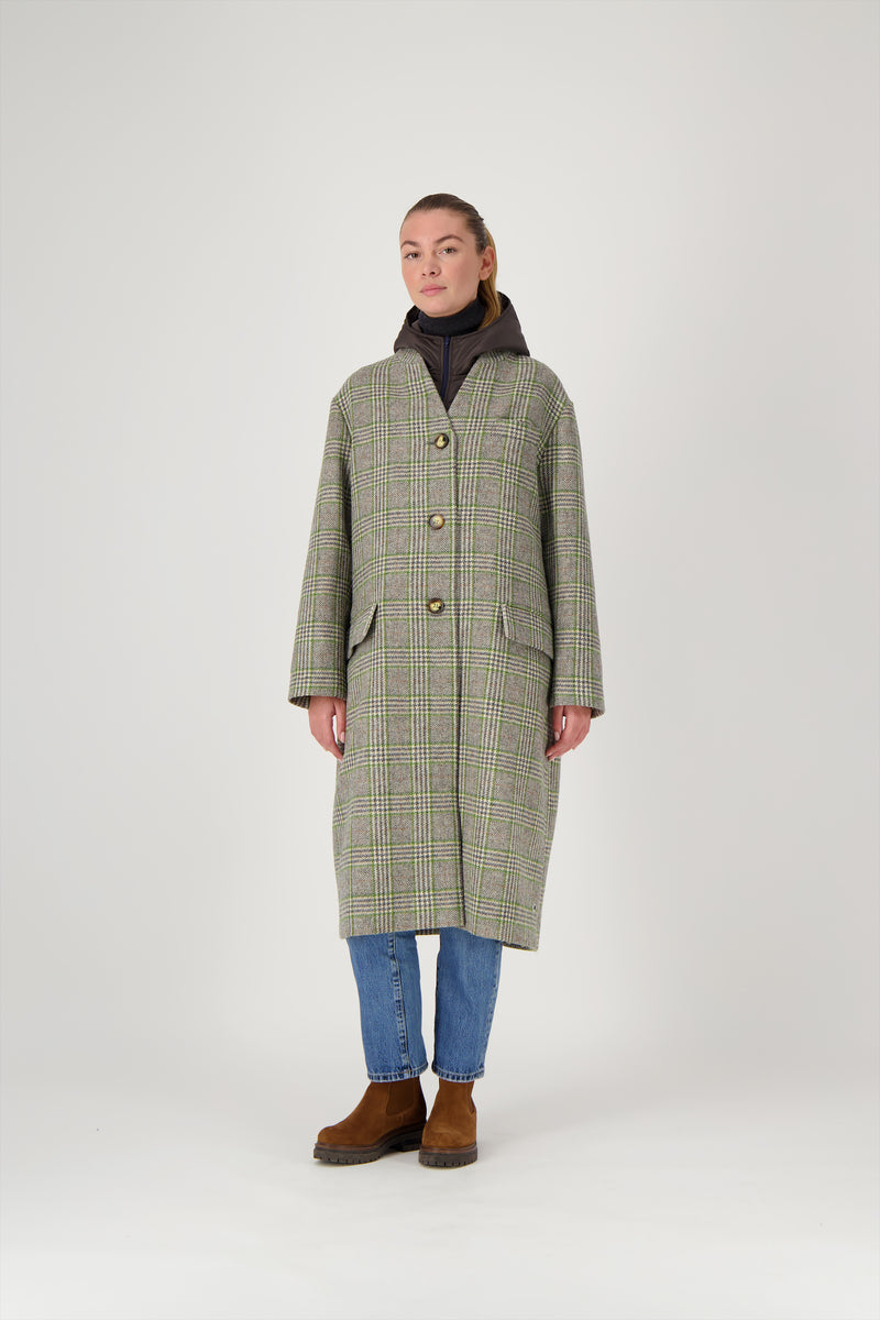 MANTEAU CECIL en lainage avec doudoune amovible coloris check green