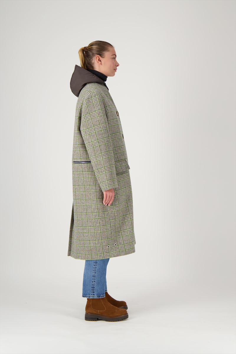 MANTEAU CECIL en lainage avec doudoune amovible coloris check green