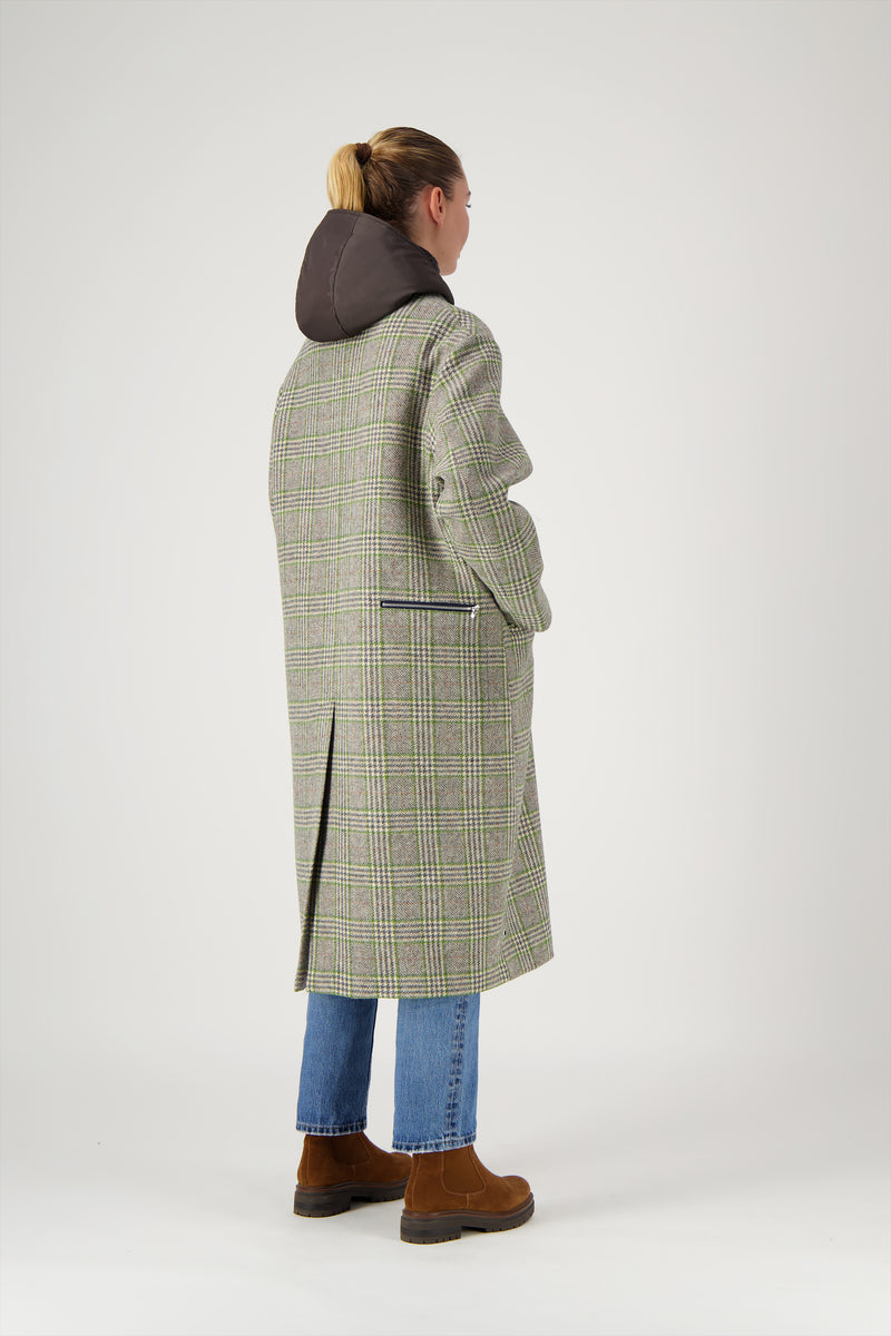 MANTEAU CECIL en lainage avec doudoune amovible coloris check green
