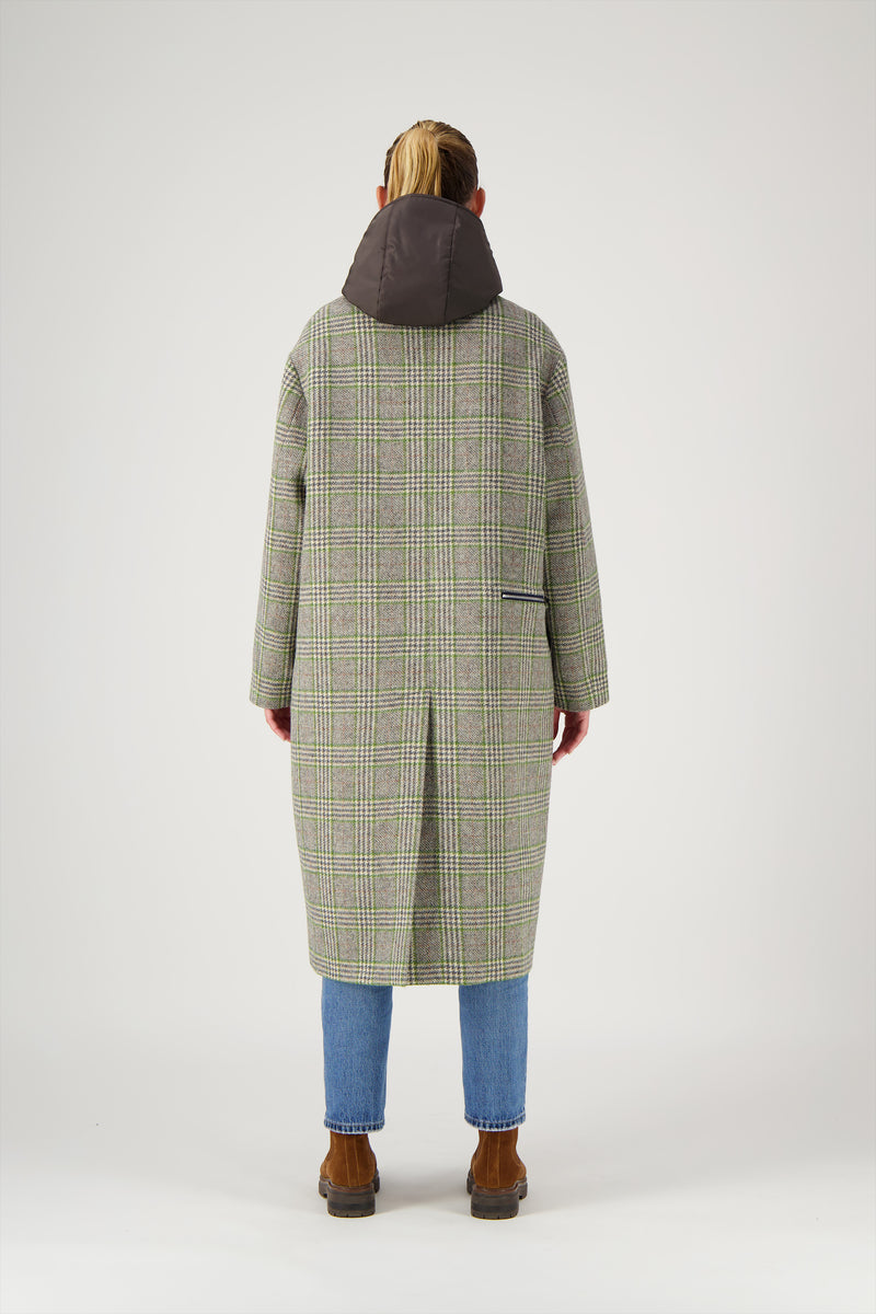 MANTEAU CECIL en lainage avec doudoune amovible coloris check green