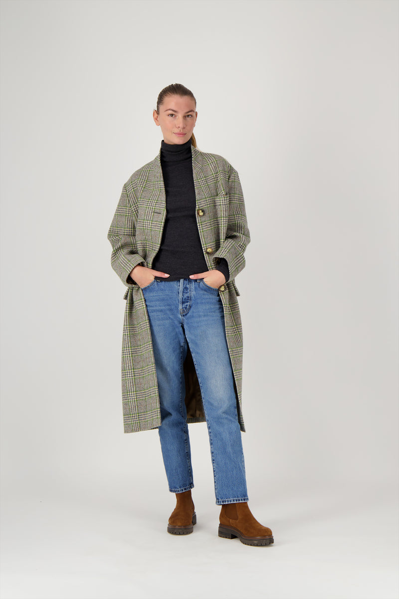 MANTEAU CECIL en lainage avec doudoune amovible coloris check green