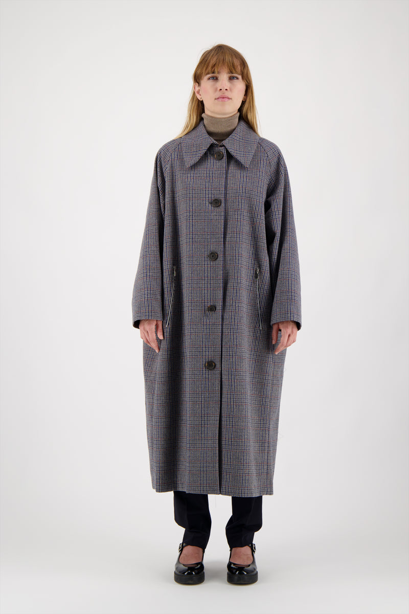 MANTEAU CLIO en lainage à carreaux coloris bleu/taupe