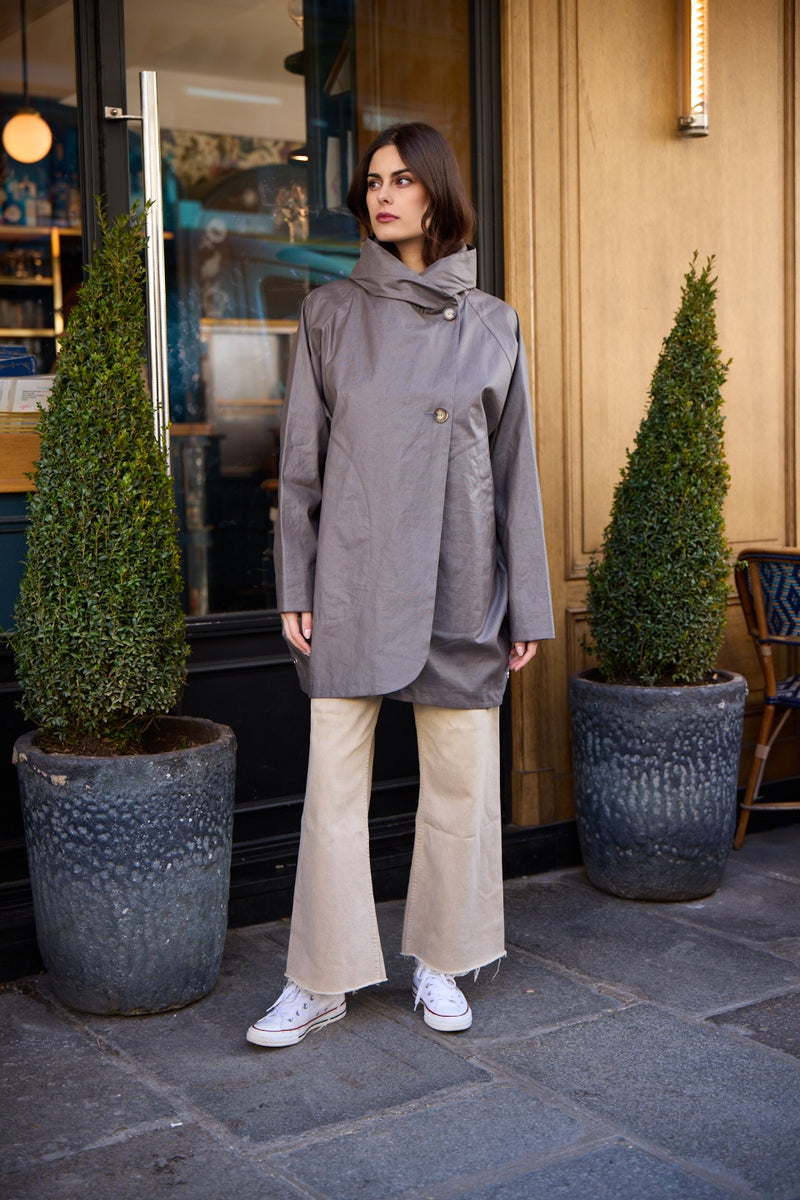PARKA DÉPERLANTE PAOLA EN LIN ENDUIT et COTON BRONZE