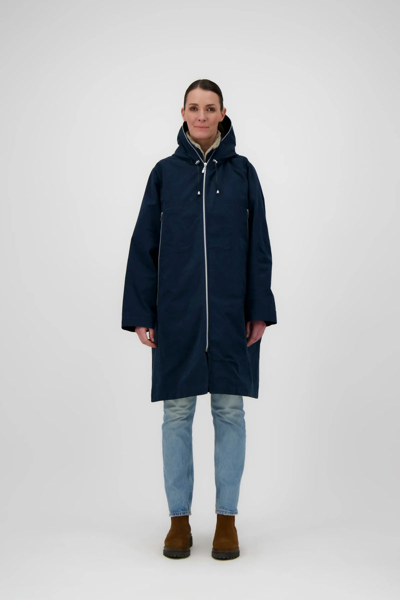 PARKA ELISE en coton déperlant encre et fausse fourrure