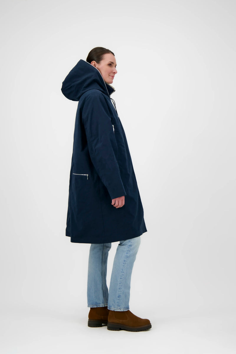 PARKA ELISE en coton déperlant encre et fausse fourrure
