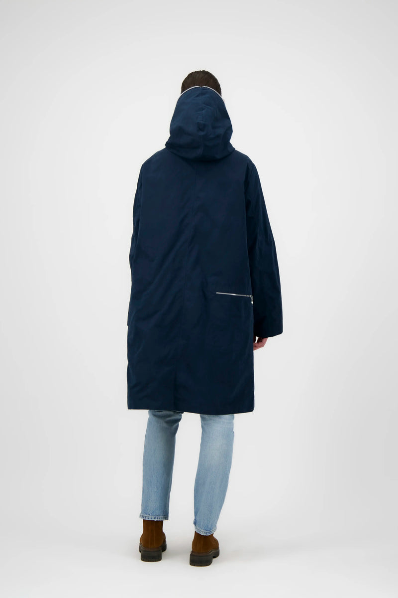 PARKA ELISE en coton déperlant encre et fausse fourrure