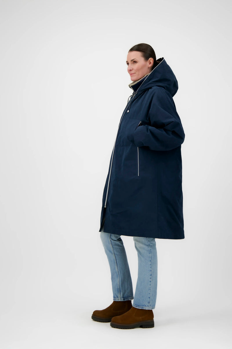 PARKA ELISE en coton déperlant encre et fausse fourrure
