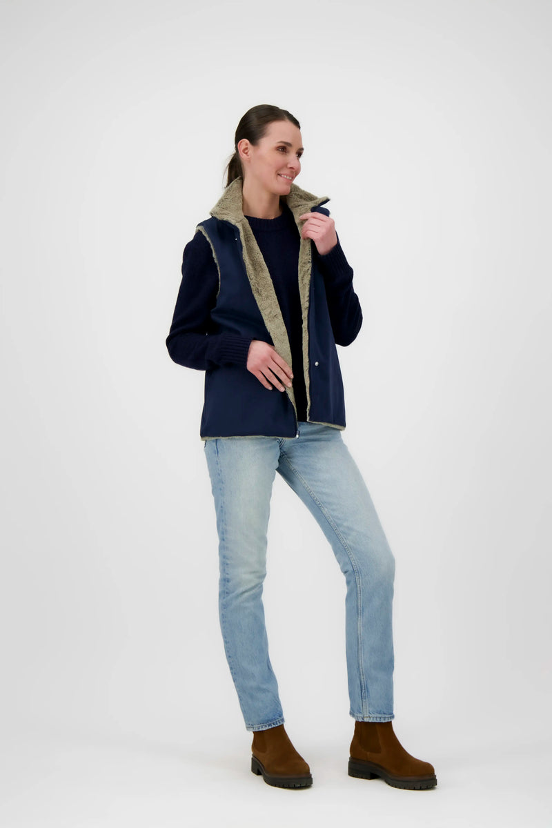 PARKA ELISE en coton déperlant encre et fausse fourrure
