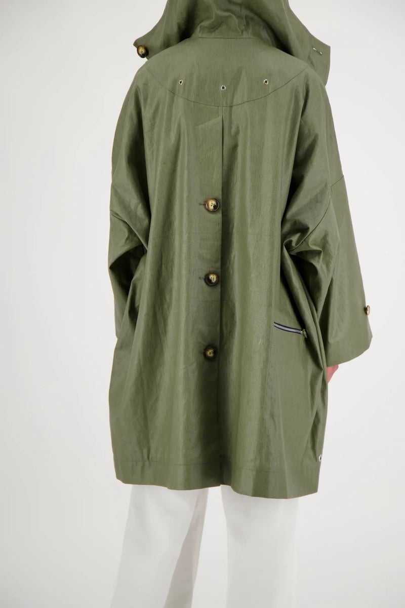 PARKA EVA EN LIN ENDUIT DÉPERLANT OLIVE