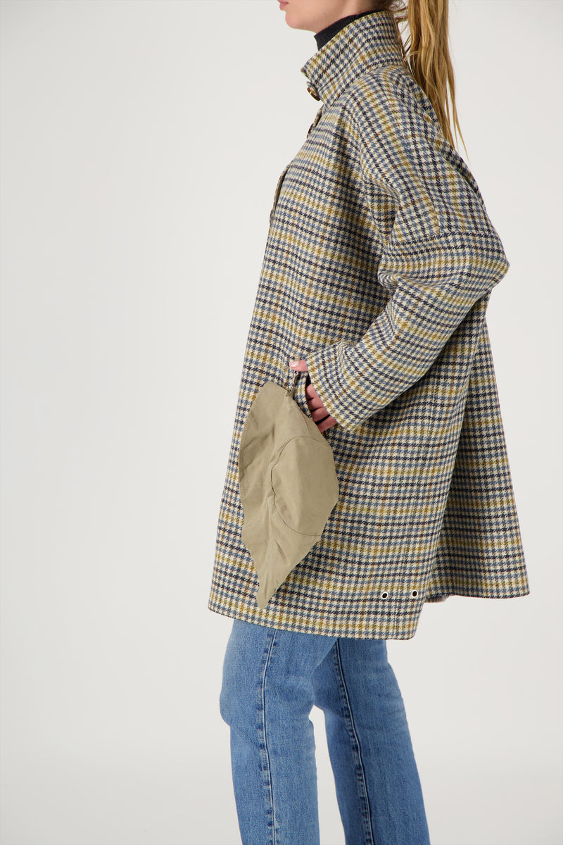 MANTEAU FILO avec bob en lainage coloris pied de poule