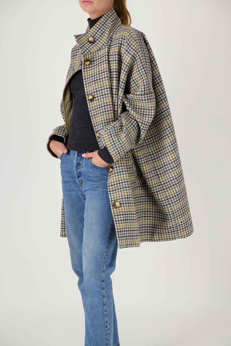 MANTEAU FILO avec bob en lainage coloris pied de poule