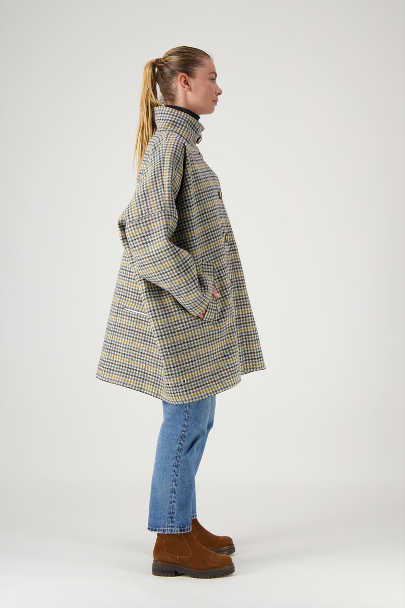 MANTEAU FILO avec bob en lainage coloris pied de poule