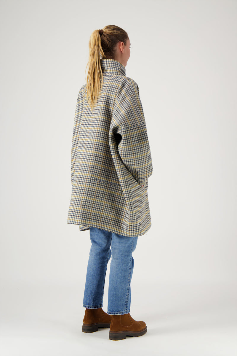 MANTEAU FILO avec bob en lainage coloris pied de poule