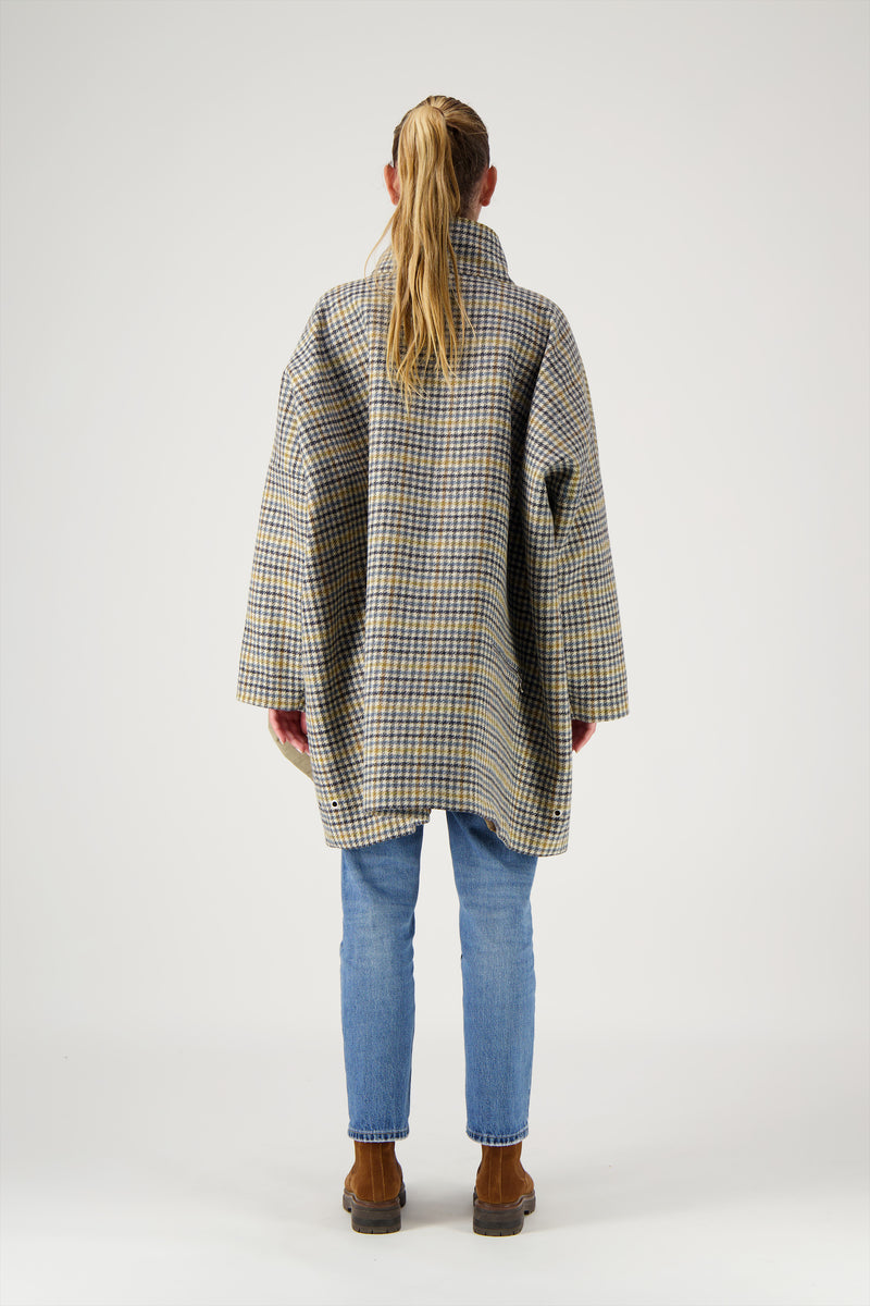 MANTEAU FILO avec bob en lainage coloris pied de poule