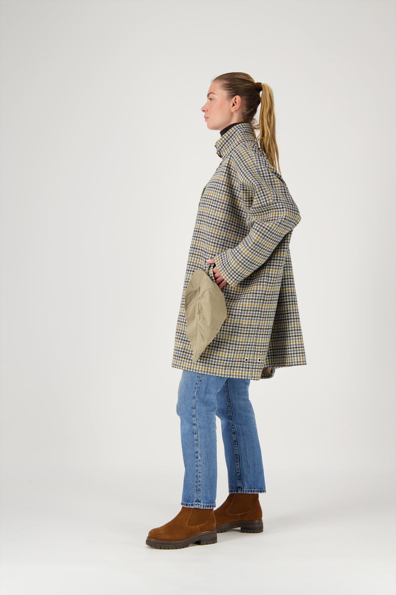 MANTEAU FILO avec bob en lainage coloris pied de poule