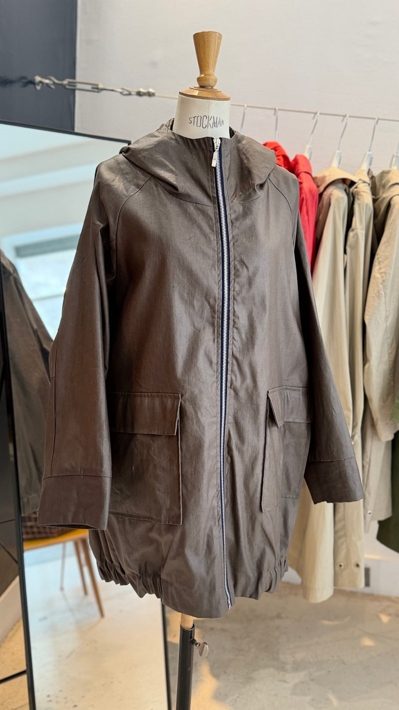 PARKA CAPRI EN LIN ENDUIT DÉPERLANT KAKI