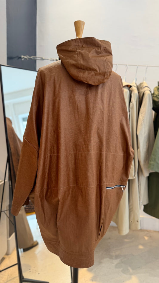 PARKA MAYA EN LIN ENDUIT DÉPERLANT TABAC
