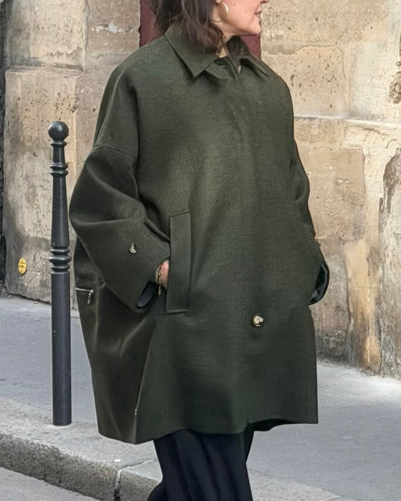 MANTEAU AVERSE en laine kaki