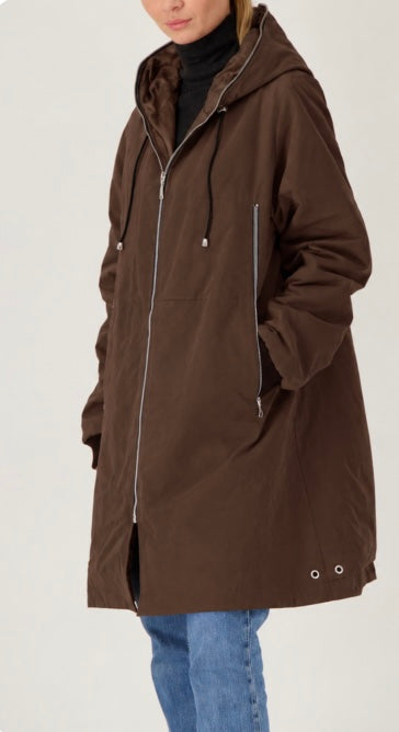 PARKA UNISEXE BARBARA en coton ouatiné déperlant taupe chocolat