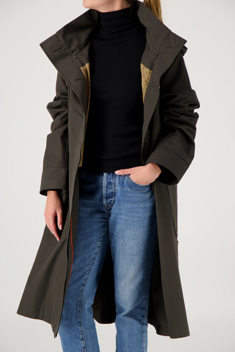 PARKA JOAN en coton déperlant à carreaux marron