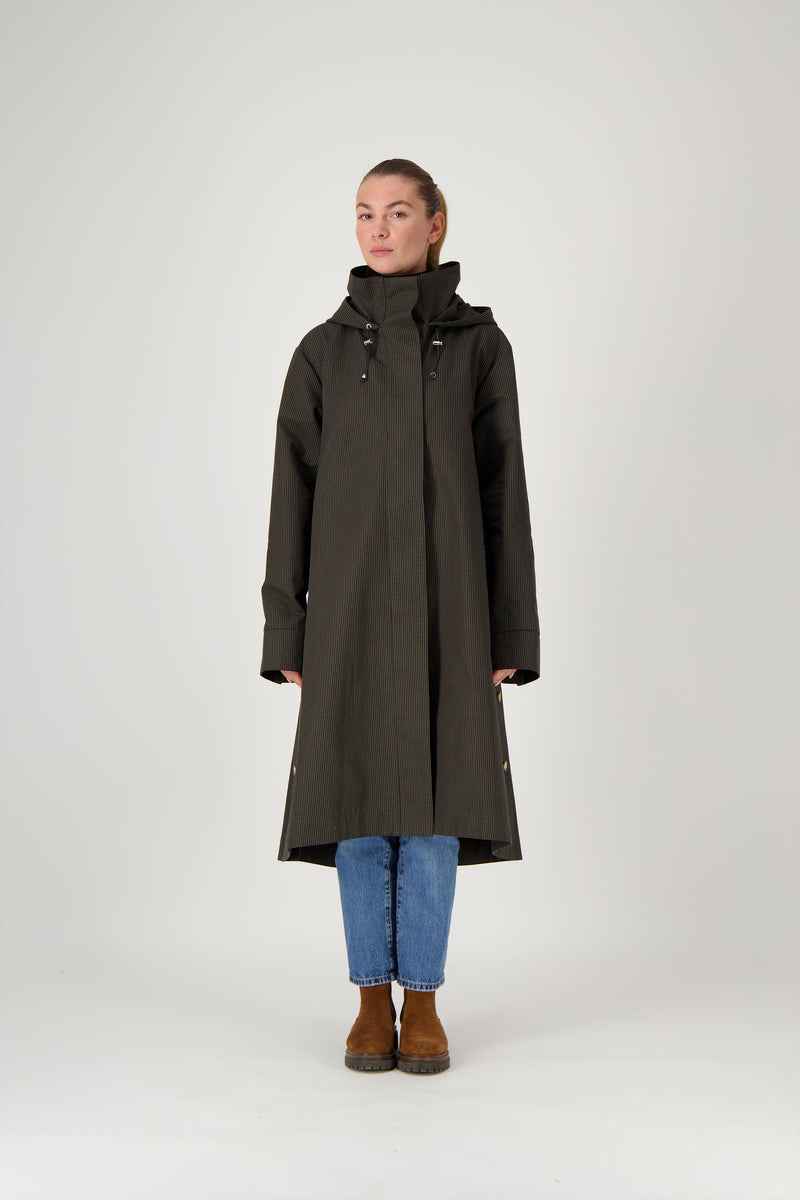 PARKA JOAN en coton déperlant à carreaux marron