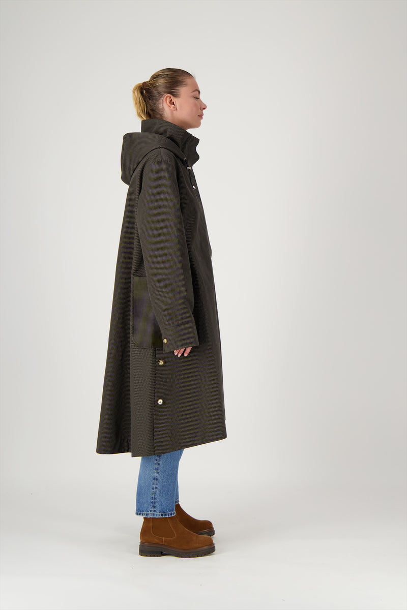 PARKA JOAN en coton déperlant à carreaux marron