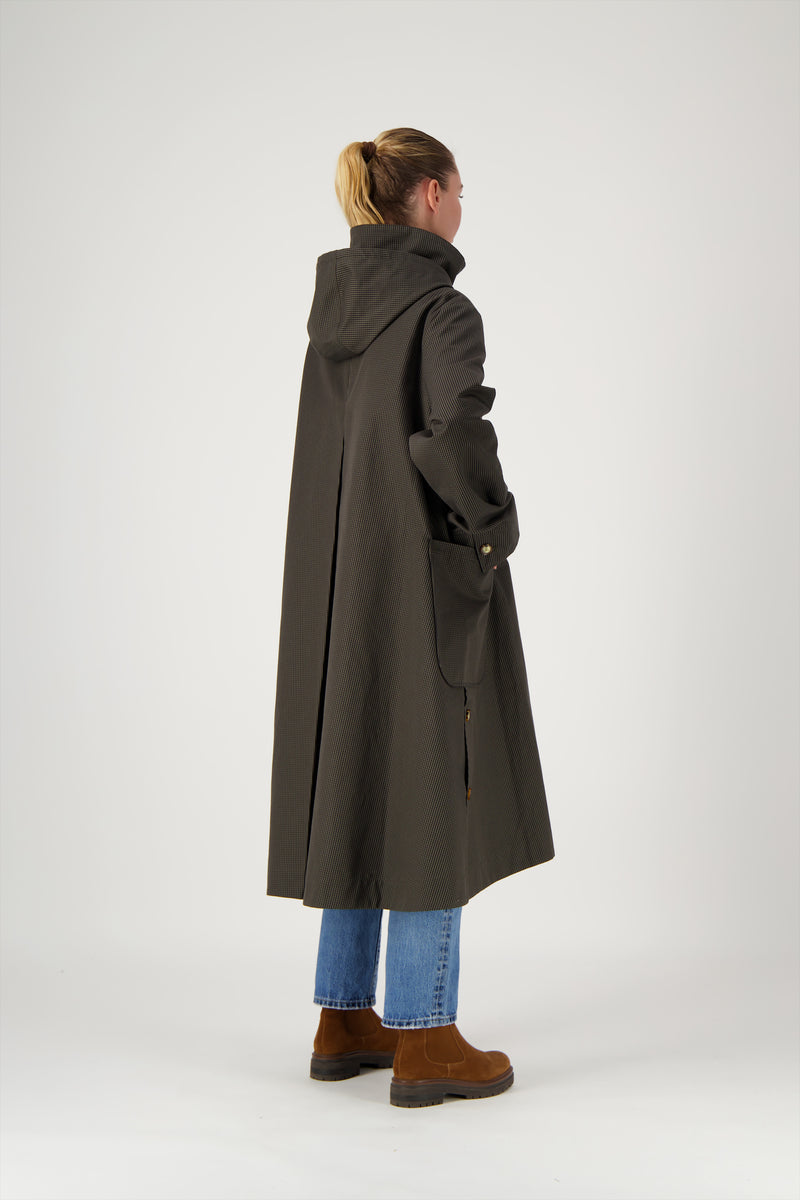 PARKA JOAN en coton déperlant à carreaux marron