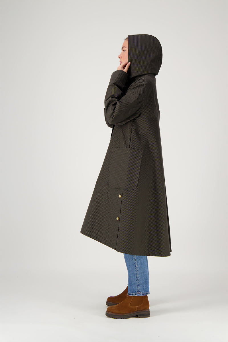 PARKA JOAN en coton déperlant à carreaux marron