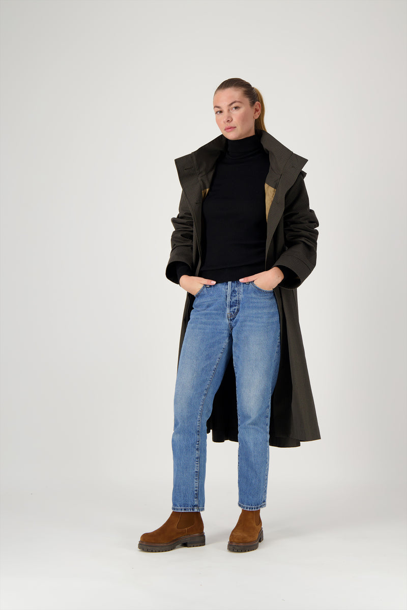 PARKA JOAN en coton déperlant à carreaux marron