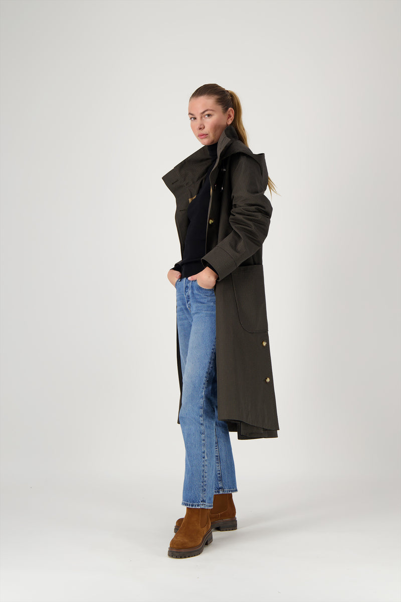 PARKA JOAN en coton déperlant à carreaux marron