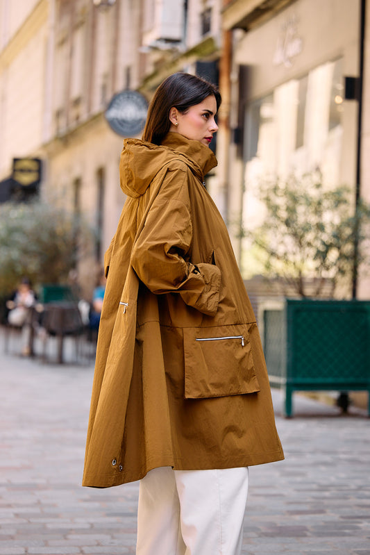 PARKA KARINE EN COTON DÉPERLANT TABAC