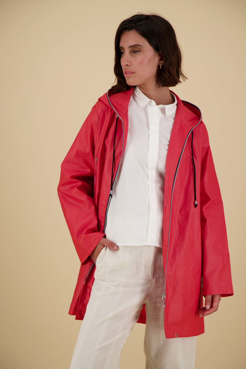 PARKA KENDRA EN LIN DÉPERLANT FRAMBOISE