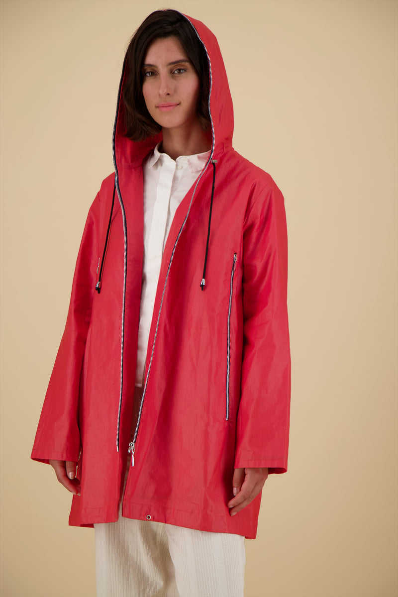 PARKA KENDRA EN LIN DÉPERLANT FRAMBOISE