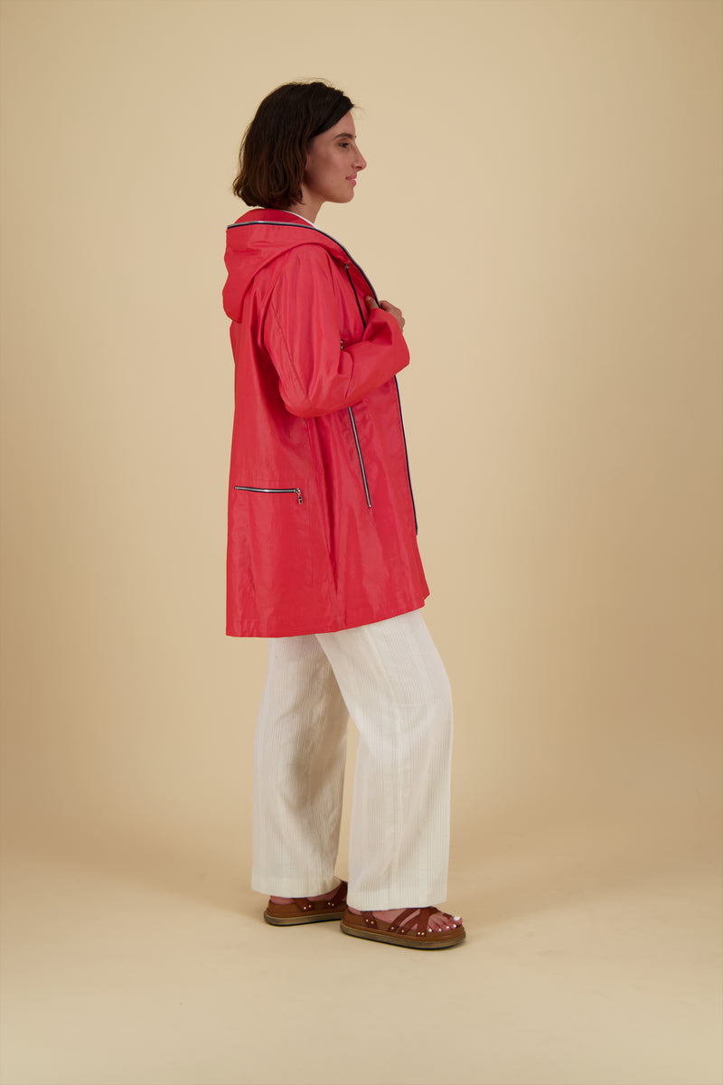 PARKA KENDRA EN LIN DÉPERLANT FRAMBOISE